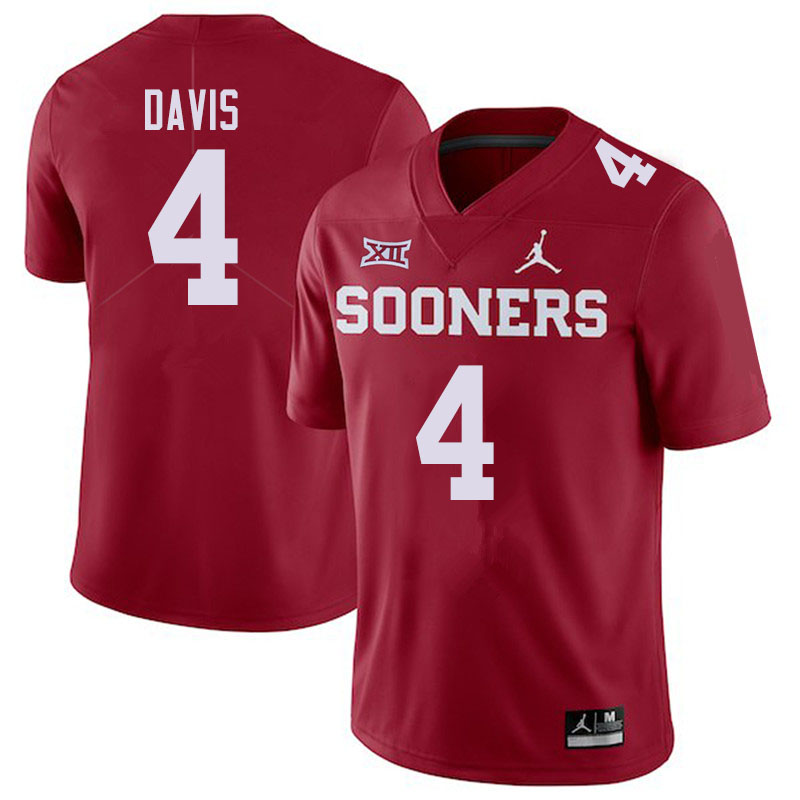 Jordan Brand Men #4 Jaden Davis Oklahoma Sooners College Football Jerseys Sale-Crimson